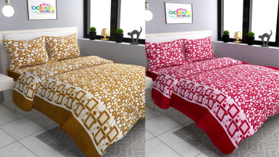 MORADO 300 TC Polycotton Double Geometric Flat Bedsheet(Pack of 2, Mustard)
