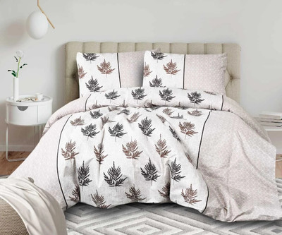 Yashi decor 160 TC Cotton Double Printed Flat Bedsheet(Pack of 1, White)