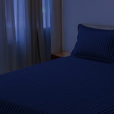 LX LOYREX 180 TC Cotton Double Striped Flat Bedsheet(Pack of 1, Blue)