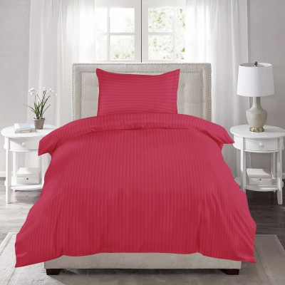 Huesland 220 TC Cotton Single Striped Flat Bedsheet(Pack of 1, Tomato Red)