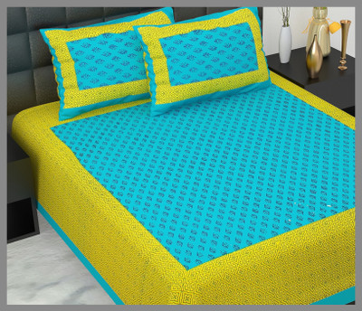 JAIPUR PRINTS Cotton Double Flat 144 TC Jaipuri Prints Bedsheet(Pack of 1, Green)