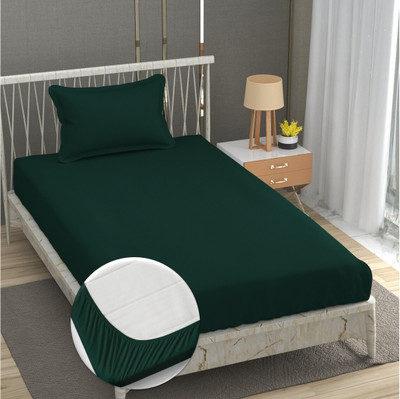 Outlay Home 250 TC Microfiber Single Solid Fitted (Elastic) Bedsheet(Pack of 1, Green)