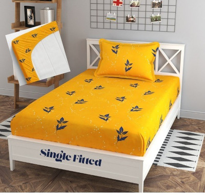 TYLORSTYLE 160 TC Polycotton Single Printed Fitted (Elastic) Bedsheet(Pack of 1, Yellow)