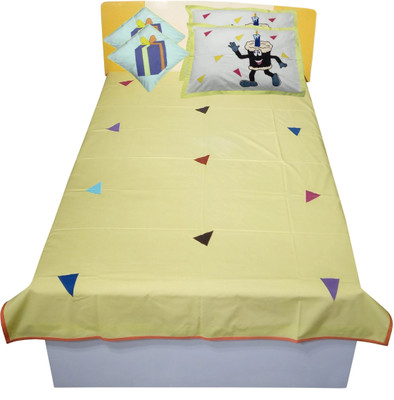 Hugs N Rugs 200 TC Cotton Single Embroidered Flat Bedsheet(Pack of 1, Multicolor)