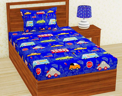RRC 144 TC Microfiber Single Printed Flat Bedsheet(Pack of 1, Blue)