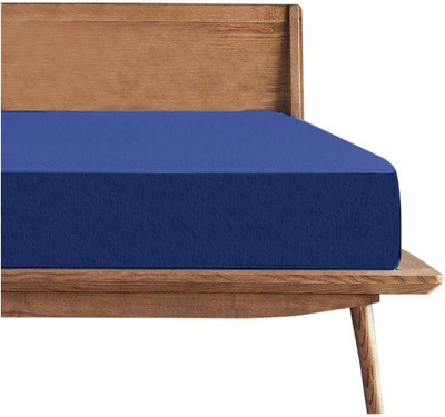 AGS ACTIVE Cotton King Fitted (Elastic) 220 TC Solid Bedsheet(Pack of 1, Blue)