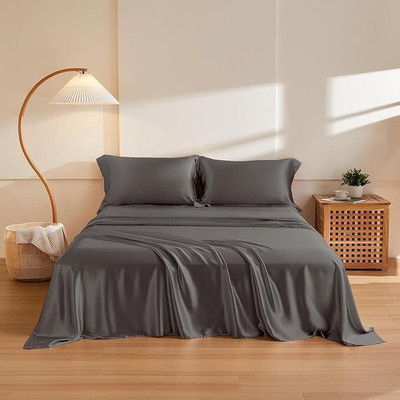 Mink Haven Cotton King Flat 300 TC Solid Bedsheet(Pack of 1, Grey)