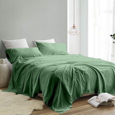 INDRA'S Cotton King Flat 300 TC Solid Bedsheet(Pack of 1, SAGE GREEN)