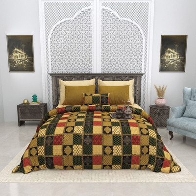 RJ Cotton King Flat 210 TC Printed Bedsheet(Pack of 1, GRN-YLW)