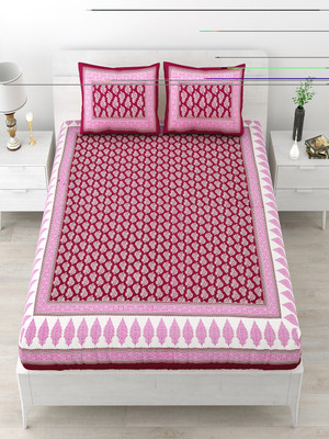 UNIQCHOICE 120 TC Cotton Double Jaipuri Prints Flat Bedsheet(Pack of 1, Pink)