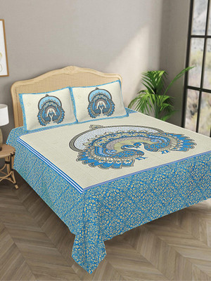 Bombay Spreads 140 TC Cotton King Jaipuri Prints Flat Bedsheet(Pack of 1, Blue)