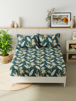 Quirky Home 180 TC Microfiber Double Floral Fitted (Elastic) Bedsheet(Pack of 1, Multicolor)