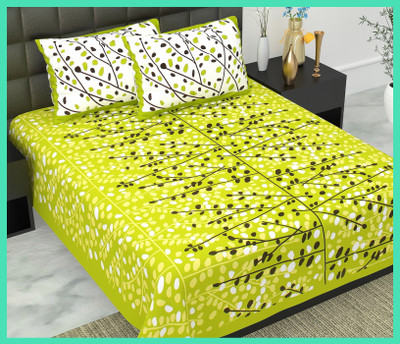 JAIPUR PRINTS Cotton Double Flat 144 TC Printed Bedsheet(Pack of 1, Green)