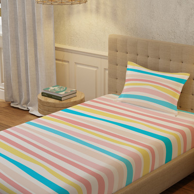 Urban Space Cotton Single Flat 200 TC Floral Bedsheet(Pack of 1, Multicolor|Orange)