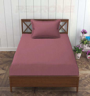 REDROME Cotton Single Flat 300 TC Striped Bedsheet(Pack of 1, Onion Pink)