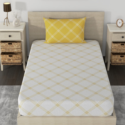 Huesland Cotton Single Flat 180 TC Geometric Bedsheet(Pack of 1, White & Yellow)