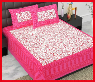 JAIPUR PRINTS Cotton Double Flat 240 TC Jaipuri Prints Bedsheet(Pack of 1, Pink)