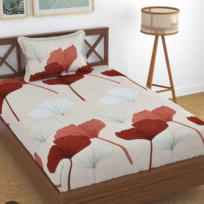 THE NERA CREATION 230 TC Cotton Single Printed Flat Bedsheet(Pack of 1, Maroon)
