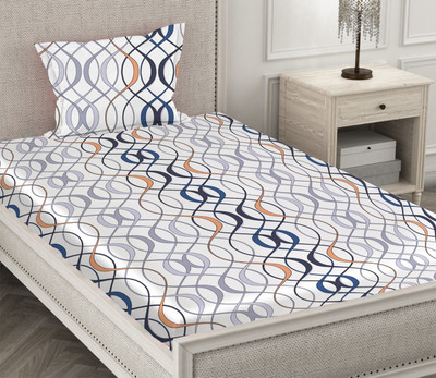 BLUEDOT 160 TC Microfiber Single Geometric Fitted (Elastic) Bedsheet(Pack of 1, Multicolor)