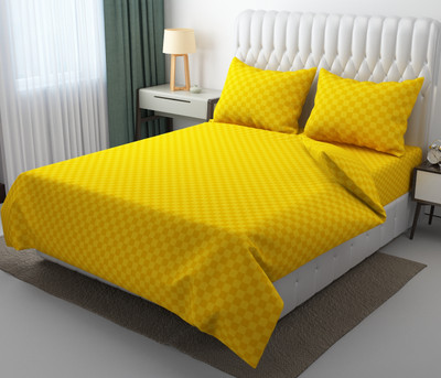 TURIYA Polycotton Double Flat 150 TC Checkered Bedsheet(Pack of 1, Yellow)