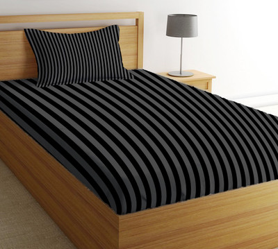 Kesar Enterprises Cotton Single Flat 300 TC Striped Bedsheet(Pack of 1, Black)