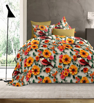DECOR2ADMIRE Cotton Super King Flat 300 TC Printed Bedsheet(Pack of 1, Spring Charm)