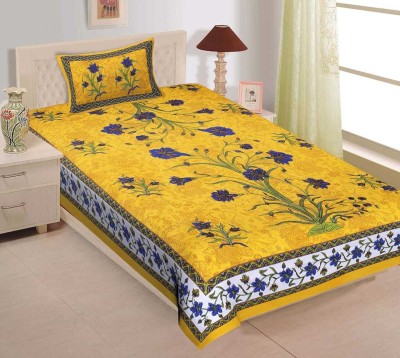 MAGITEXT 144 TC Cotton Single Printed Flat Bedsheet(Pack of 1, Yellow)