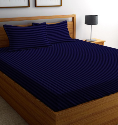 CoolVibe Microfiber Double Flat 210 TC Striped Bedsheet(Pack of 1, Navy Blue)