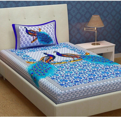 KAANY FAB Cotton Single Flat 144 TC Jaipuri Prints Bedsheet(Pack of 1, Multicolor)
