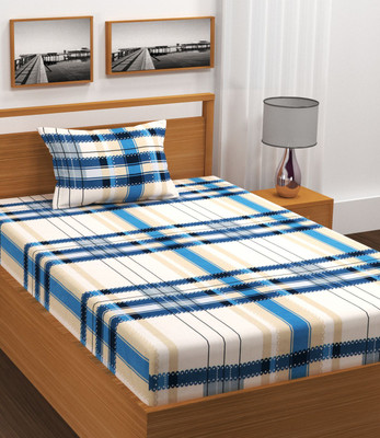 DECORHUT FAB Cotton Single Fitted (Elastic) 210 TC Self Design Bedsheet(Pack of 1, Multicolor)