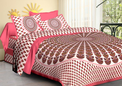 Xenops 280 TC Cotton Double Abstract Flat Bedsheet(Pack of 1, Pink)
