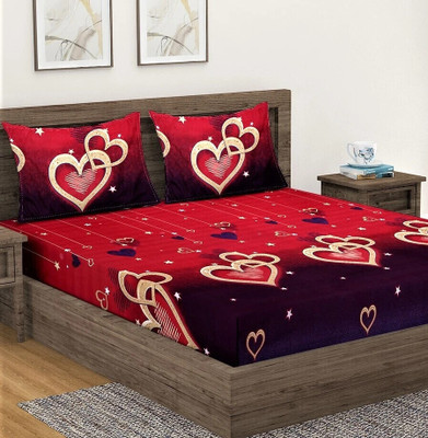Fashion String 144 TC Microfiber Double Printed Flat Bedsheet(Pack of 1, Cherry Red)