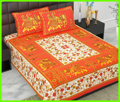 JAIPUR PRINTS Cotton Double Flat 160 TC Jaipuri Prints Bedsheet(Pack of 1, Green)