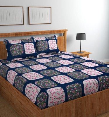 manvicreations 204 TC Cotton Double Printed Fitted (Elastic) Bedsheet(Pack of 1, Multicolor)