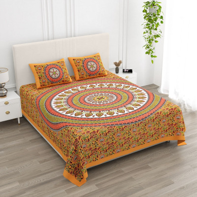 K.D.PRINTS Cotton King Flat 300 TC Floral Bedsheet(Pack of 1, Yellow)