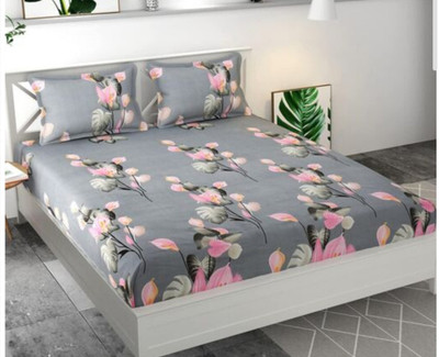 NMENTERPRISES 144 TC Microfiber Queen Abstract Fitted (Elastic) Bedsheet(Pack of 1, Multicolor 5)