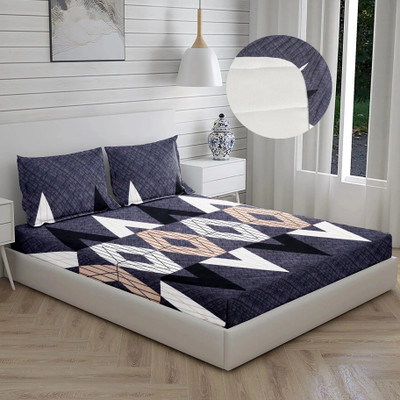 BLUEDOT 160 TC Microfiber Double Self Design Fitted (Elastic) Bedsheet(Pack of 1, Multicolor)