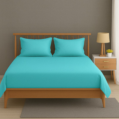 DECOR2ADMIRE 300 TC Cotton Queen Solid Flat Bedsheet(Pack of 1, Solid Aqua Blue)