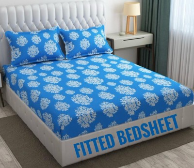 Rumps 250 TC Cotton, Microfiber King Checkered Fitted (Elastic) Bedsheet(Pack of 1, blue tree)