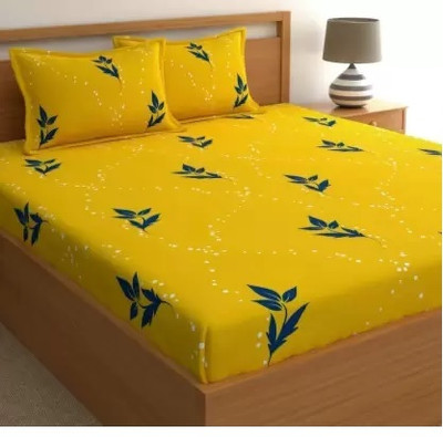 Comfolust 145 TC Microfiber King Printed Fitted (Elastic) Bedsheet(Pack of 1, Yellow)
