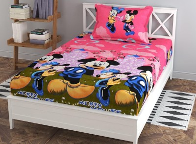 Home Readiness 140 TC Cotton Single Cartoon Flat Bedsheet(Pack of 1, Pink)