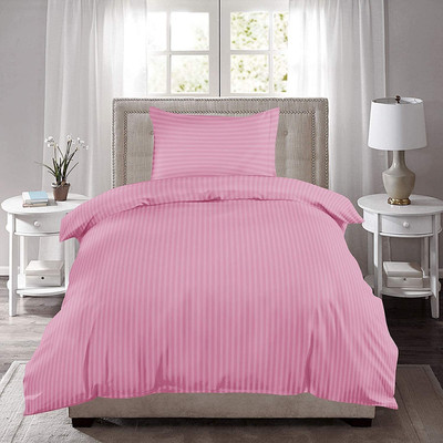 Priscilla 200 TC Satin Single Striped Fitted (Elastic) Bedsheet(Pack of 1, Pink)