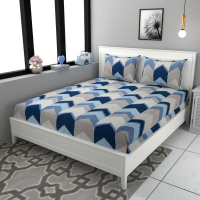 STAR TEX 180 TC Microfiber Double Abstract Flat Bedsheet(Pack of 1, Blue)