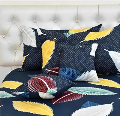Damac Microfiber King Flat 180 TC Printed Bedsheet(Pack of 1, Yellow, Blue)