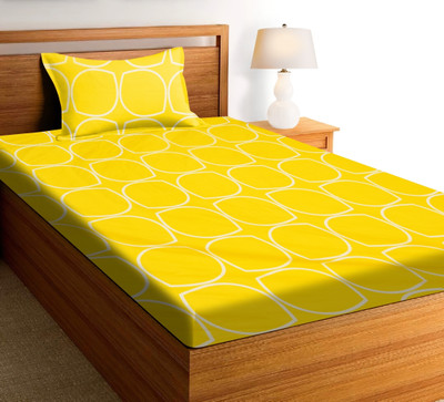 RUSTIC LINEN 144 TC Microfiber Single Printed Flat Bedsheet(Pack of 1, Yellow:White)