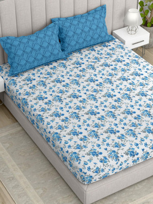 Pure Decor Cotton King Flat 180 TC Motifs Bedsheet(Pack of 1, Light Blue)