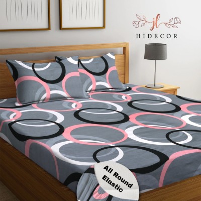HIDECOR 250 TC Microfiber Double Abstract Fitted (Elastic) Bedsheet(Pack of 1, Grey)