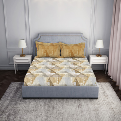 SPACES 144 TC Cotton Double Abstract Flat Bedsheet(Pack of 1, LIGHT BROWN)