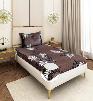 SHOPHOX Woolen Single Fitted (Elastic) 300 TC Abstract Bedsheet(Pack of 1, Brown, Blue, White)