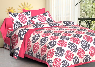 Tiny Hut Decor 144 TC Cotton Queen Motifs Flat Bedsheet(Pack of 1, Pink)